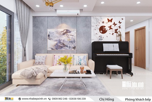 Thiết kế nội thất phòng khách bếp tại căn hộ Emerald Celadon City 104m2